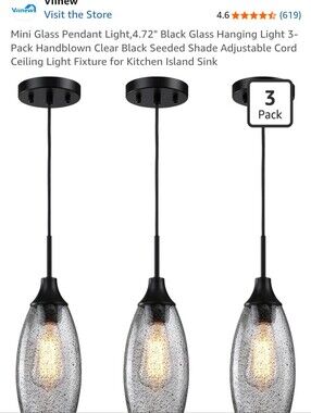 Mini  Glass Pendant Light - Black (3-Pack)